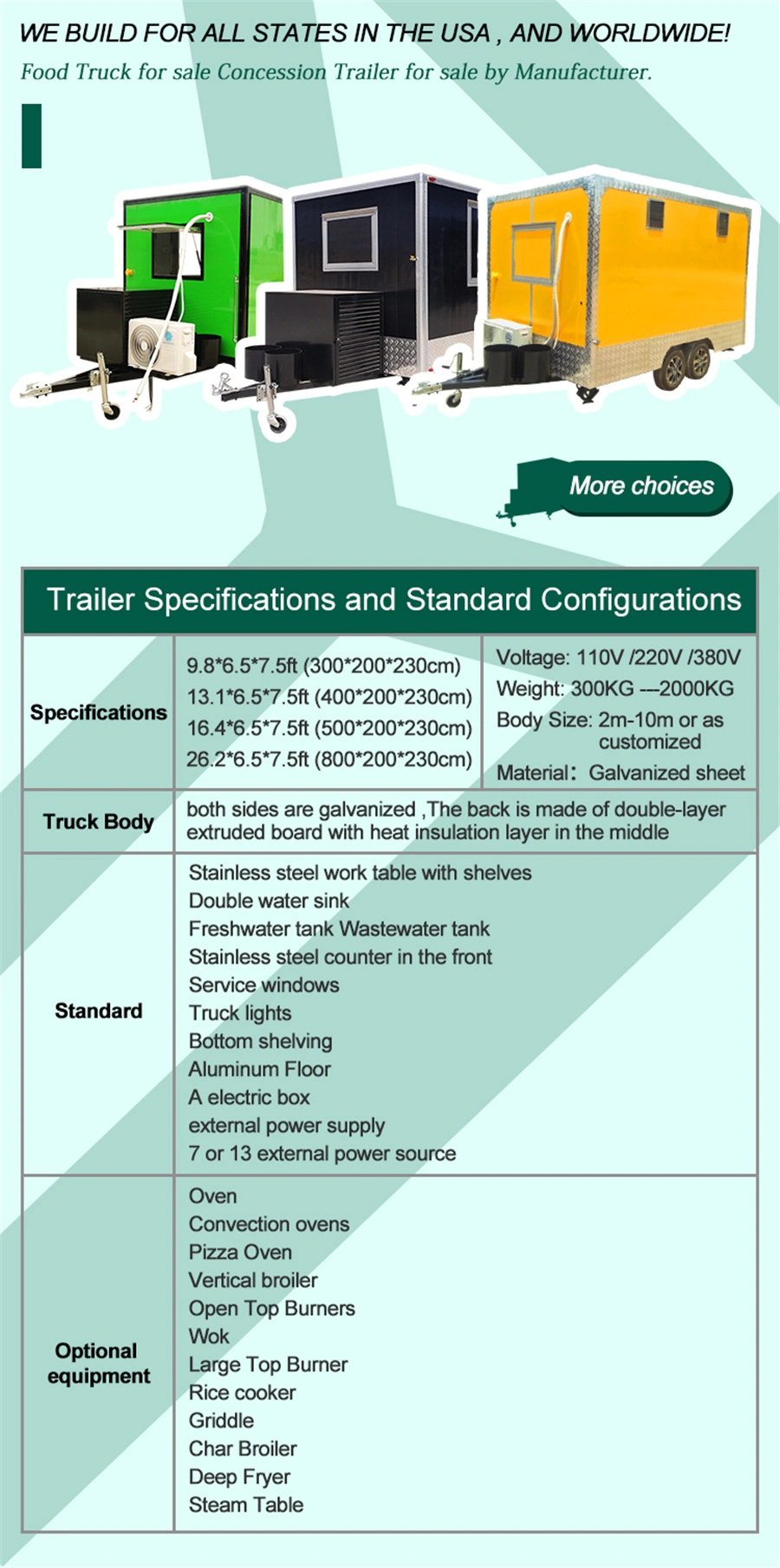 EU Food Trailer Professional Mobile Vending Service Food Truck